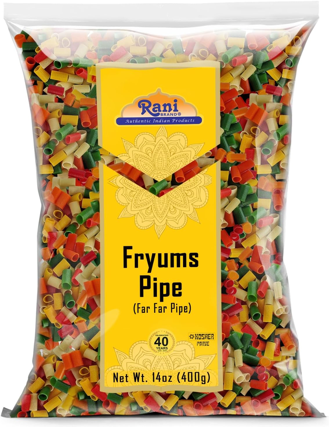 Rani Far Far / Fryums (Wheat & Tapioca Pellet) Round/Pipe Shape 14oz (400g) ~ Vegan, Uncooked, Used to Make Papad, Bhungra / Chip Snack