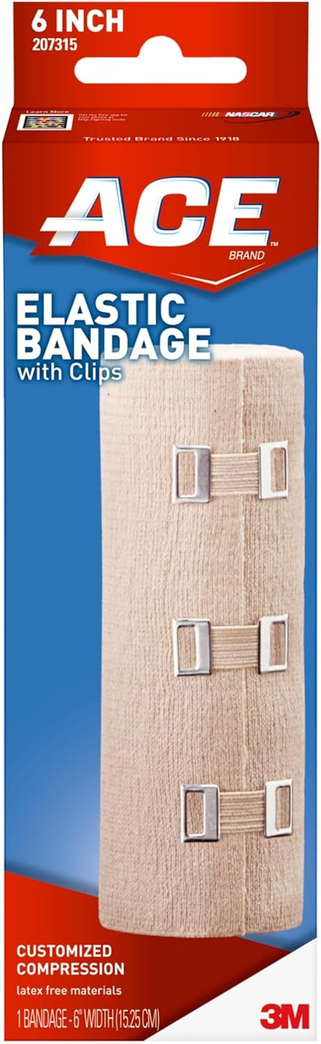 ACE 6 Inch Elastic Bandage with Clips, Beige, Great for Chest and More, 1 Count