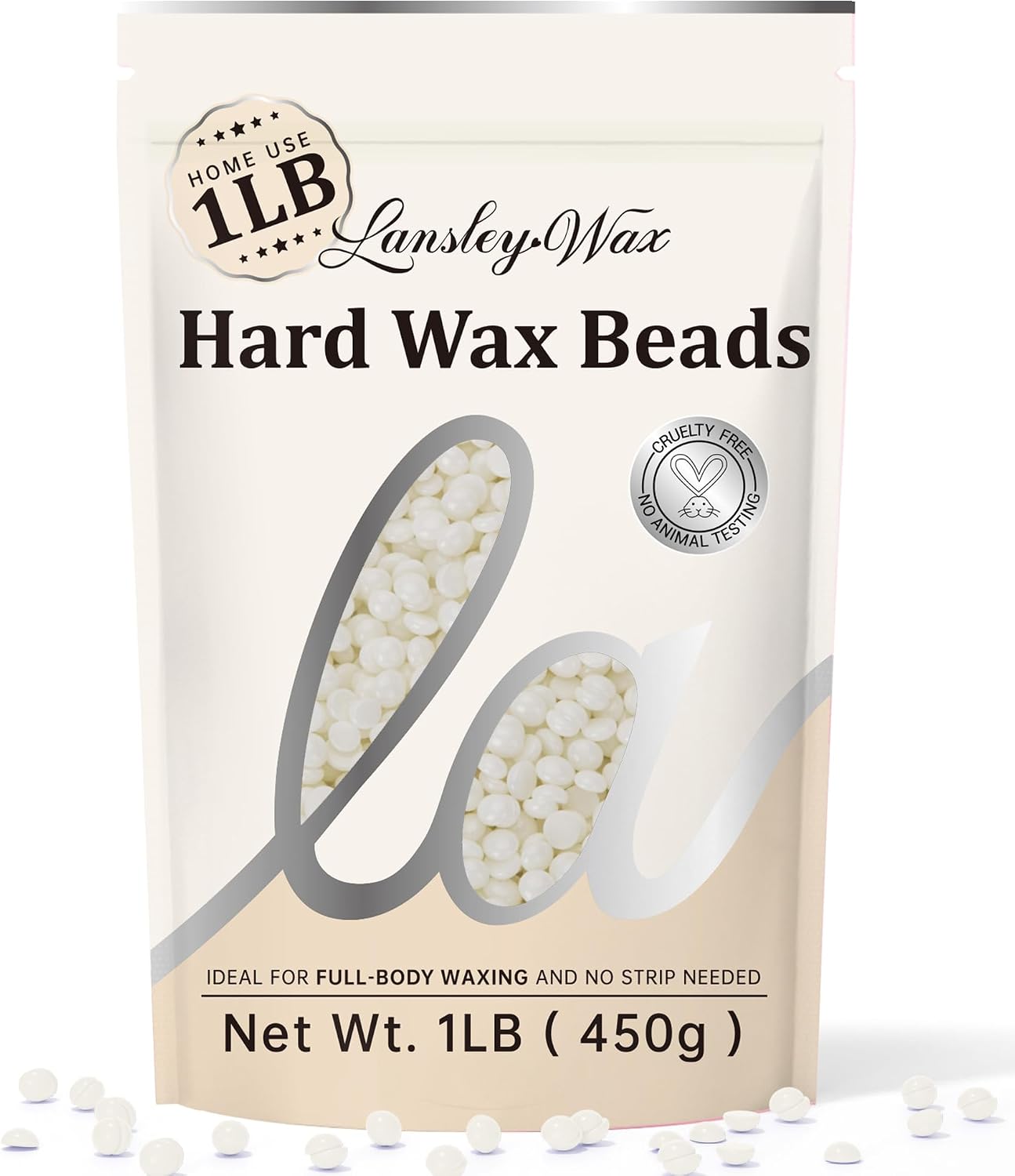 LANSLEYWAX White Hard Wax Beads, 1LB Wax Beans for Sensitive Skin & Full-Body Hair Removal, Brazilian/Bikini/Face/Legs/Eyebrow/Armpit/Chest Waxing Refill at Home for Women & Men, Stripless Formula
