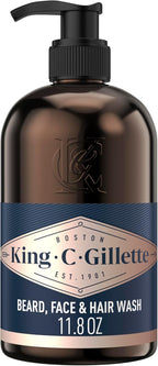 King C. Gillette Beard Wash, Mens Face Wash, 11 oz, Infused with Argan Oil and Avocado Oil to Cleanse Hair and Skin