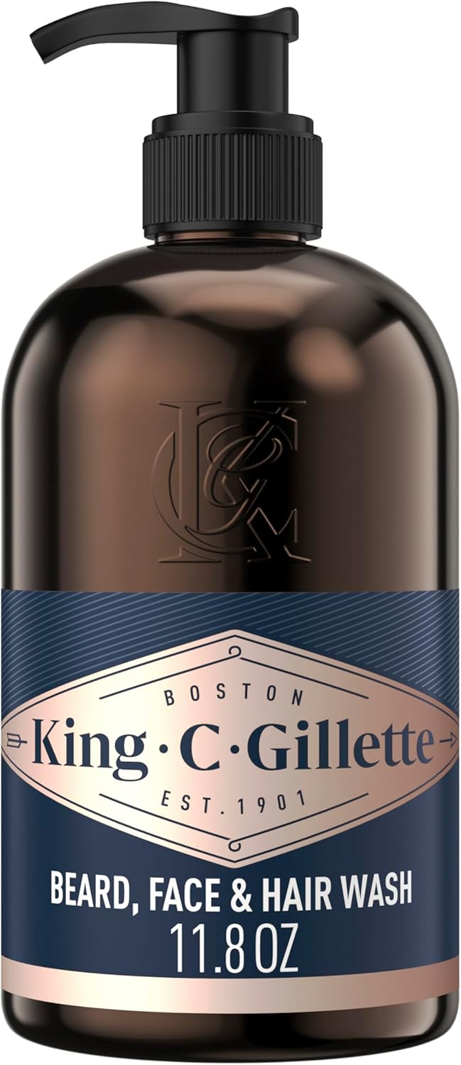 King C. Gillette Beard Wash, Mens Face Wash, 11 oz, Infused with Argan Oil and Avocado Oil to Cleanse Hair and Skin