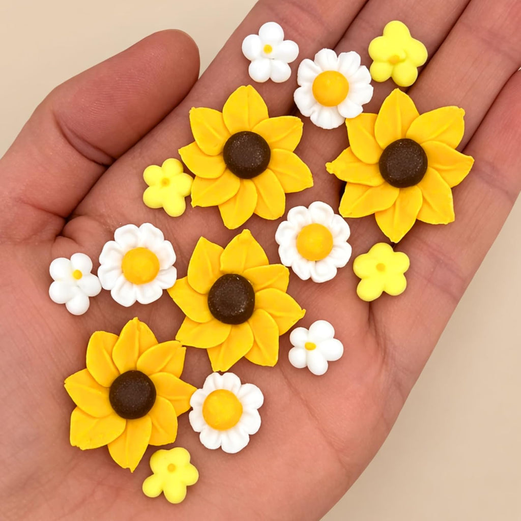 Sunflower & Daisy Icing Flowers – Edible Royal Icing Toppers for Cakes, Cupcakes & Cookies | Sunflowers & Daisies Bulk Decorations by Simply Sucré (26 Sunflower & Daisies)