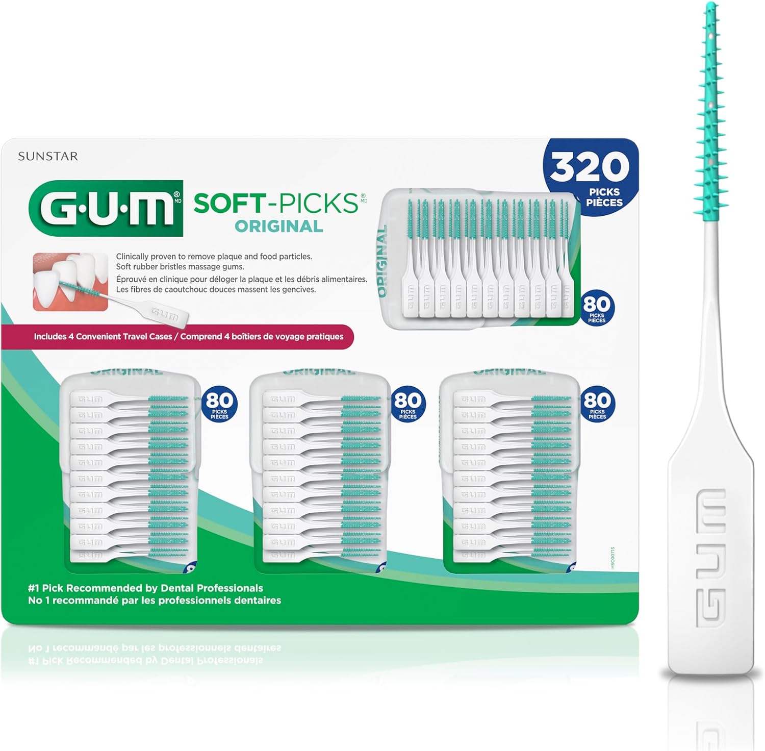 GUM Soft-Picks Original, Easy to Use Dental Picks for Teeth Cleaning and Gum Health, Disposable Interdental Brushes with Convenient Carry Case, Dentist Recommended Dental Picks, 320 Count