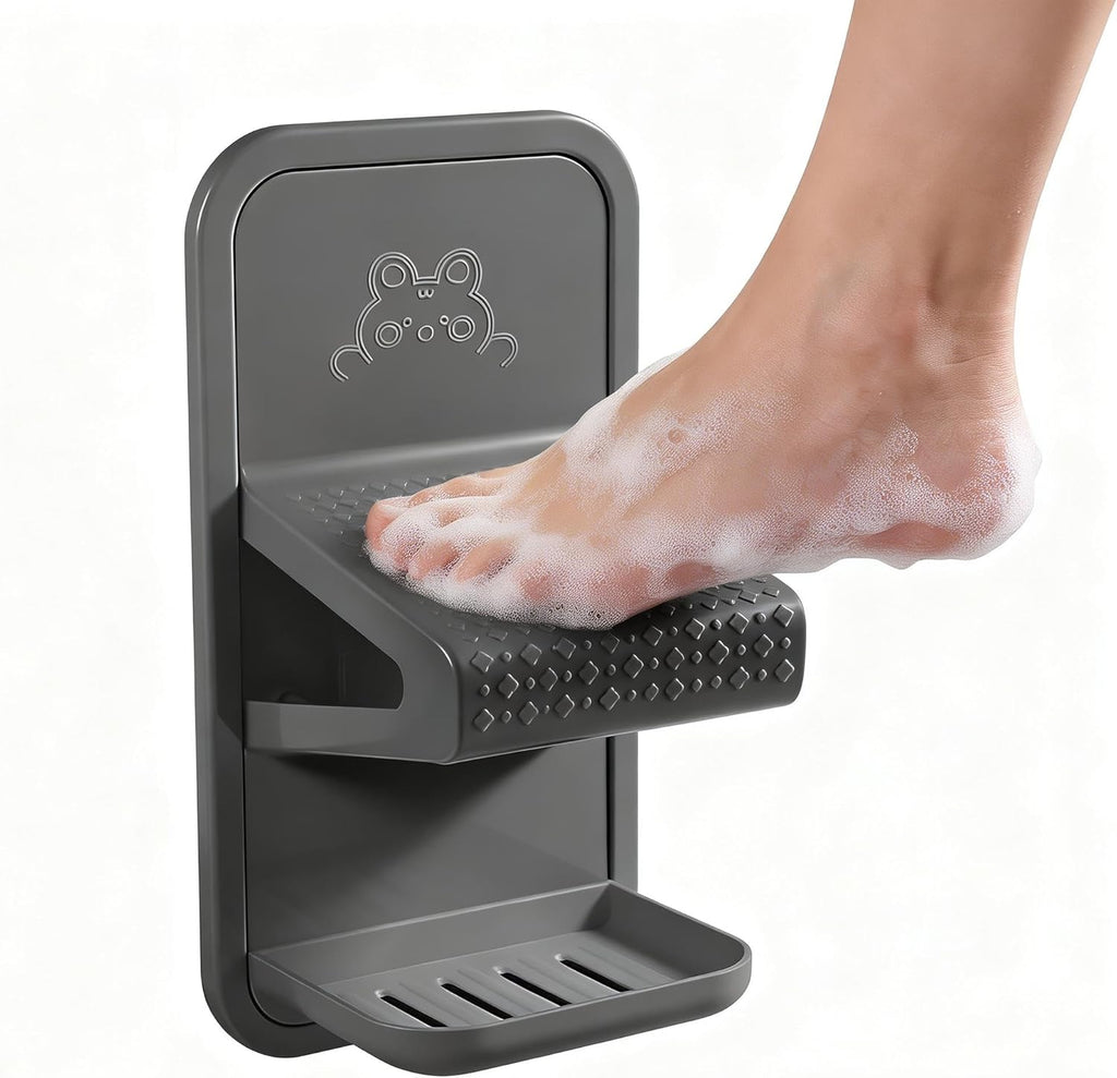Shower Foot Rest, Shower Benches for Inside Shower to Sit On, Shower Stool for Shaving Legs - Thickened ABS Shower Foot Stool with Non-Slip Strip, Drainable Soap Box Storage（Dark Gray）