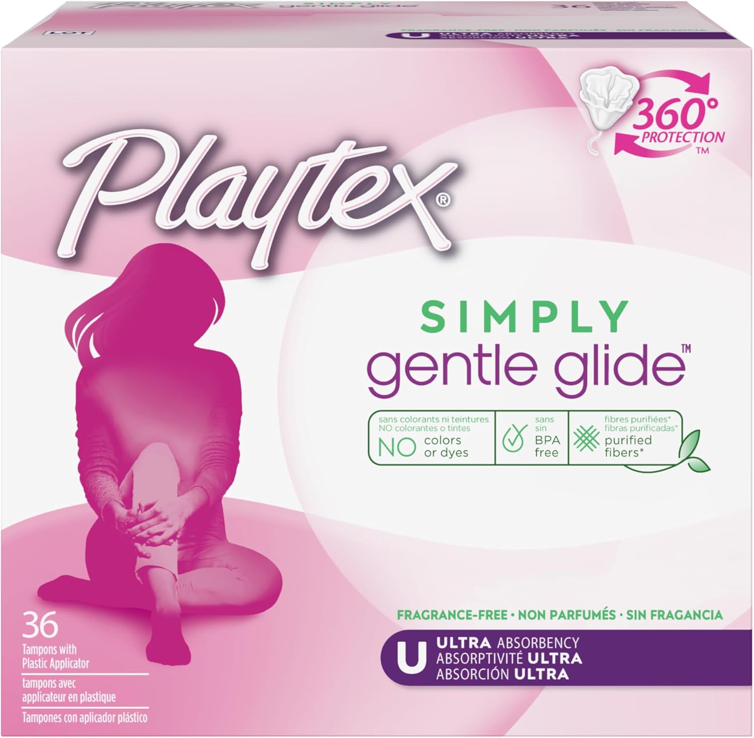 Playtex Simply Gentle Glide Tampons, Ultra Absorbency, Fragrance-Free - 36ct