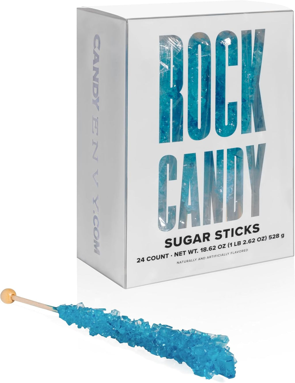 Blue Rock Candy Sugar Sticks - Blue Raspberry Flavored - 24 Individually Wrapped Candy Party Favors