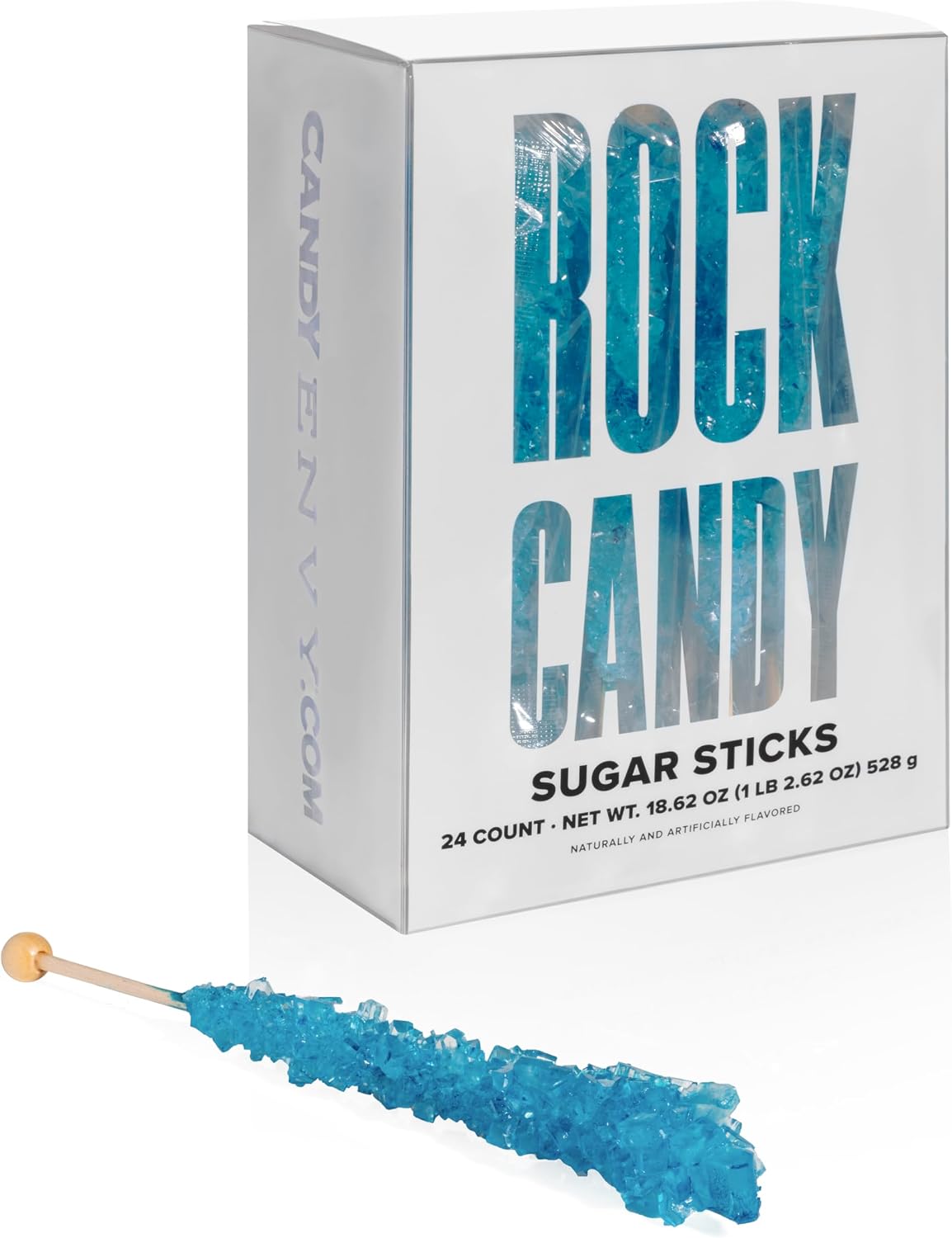 Blue Rock Candy Sugar Sticks - Blue Raspberry Flavored - 24 Individually Wrapped Candy Party Favors