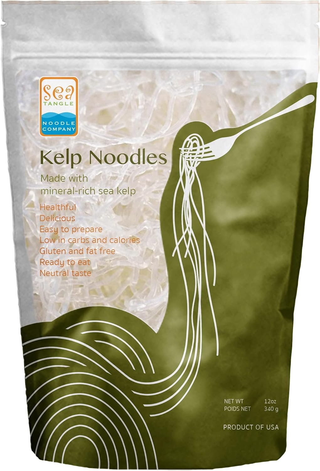 Sea Tangle Kelp Noodles (12oz) - Low Calorie Asian Noodles for Healthy Noodle Dishes - Gluten Free, Keto Noodle Sub for Rice Noodles, Glass Noodles, Pad Thai Noodles, Vermicelli