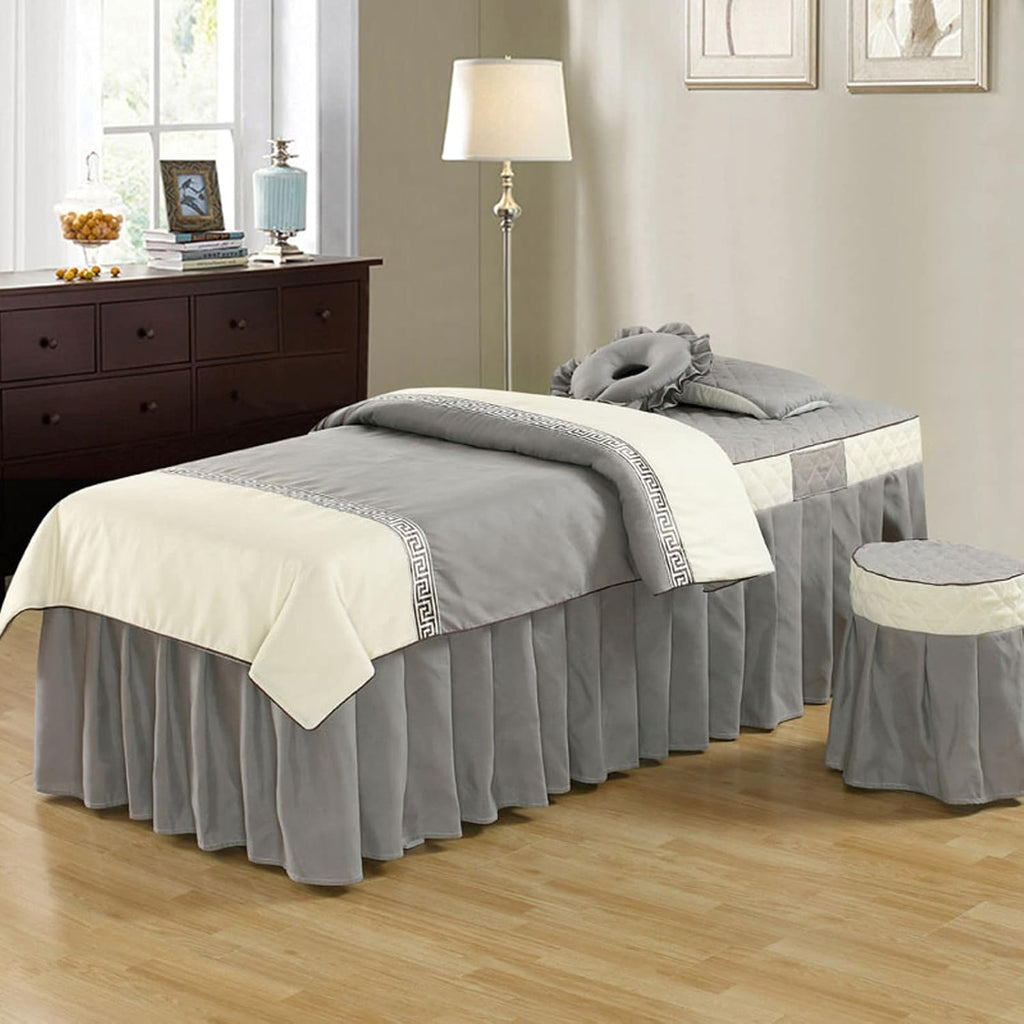 KKLT 4-Piece Massage Table Sheet Set,Cotton Living Room Beauty Bed Cover Solid Color Stain-Resistant Massage Table Skirt Includes Pad and Face Rest Cover-Gray-a 180x60cm(71x24inch)