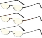 Half Lens Reading Glasses Blue Light Blocking, Half Moon Frame Semi Rim Spring Hinge Readers with Case for Men Women 3 Pack +2.5