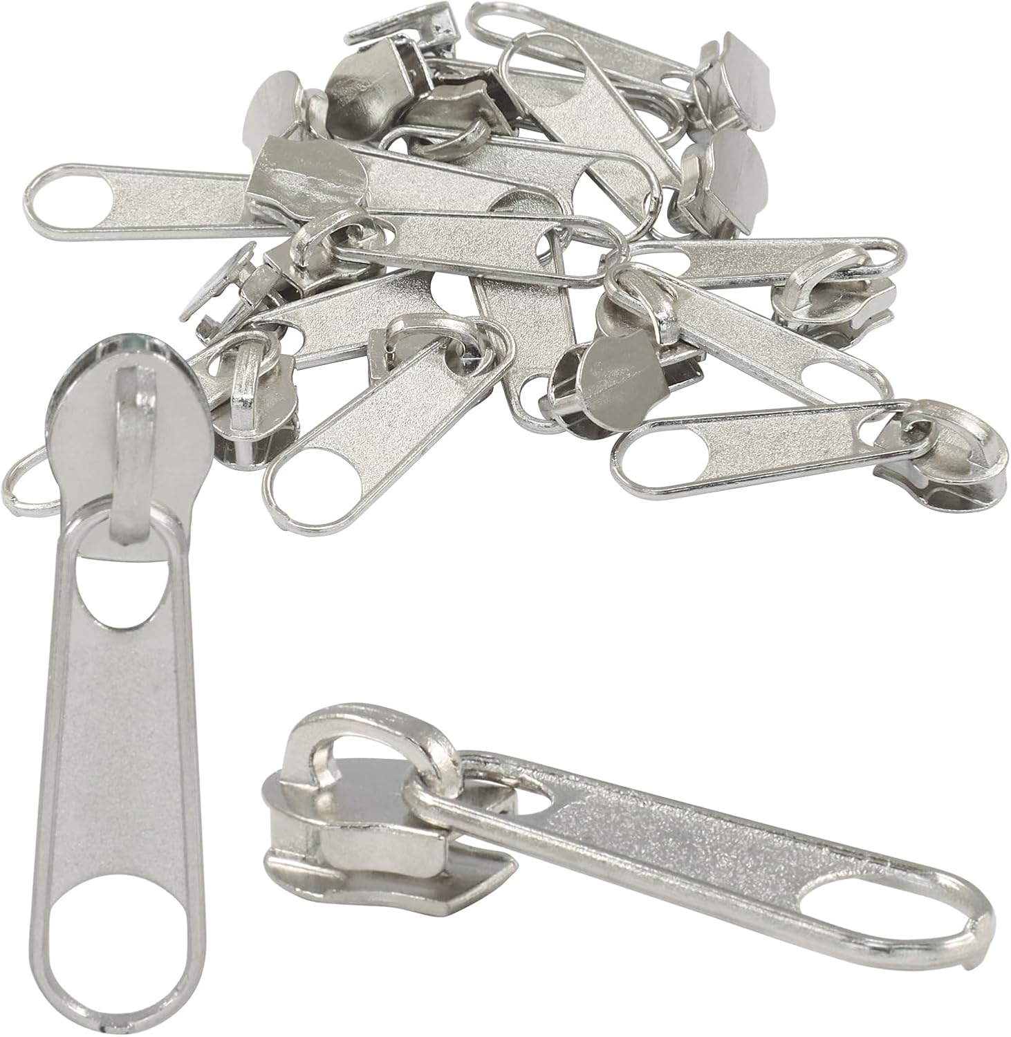 Piutouyar 200 Pack #3 Zipper Sliders Replacement, Silver Zipper Pulls Bulk for Nylon Coil Zippers Repair Kits for Luggages Jacket Purses Bags