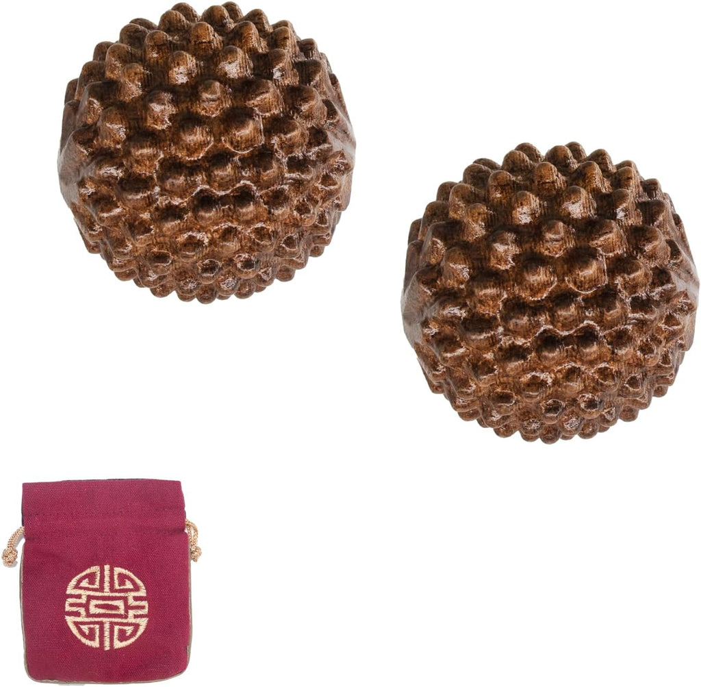 Solid Wood Baoding Balls for Hand Therapy with Storage Pouch – Natural Massage Balls for Stress Relief, Finger Exercise & Meditation