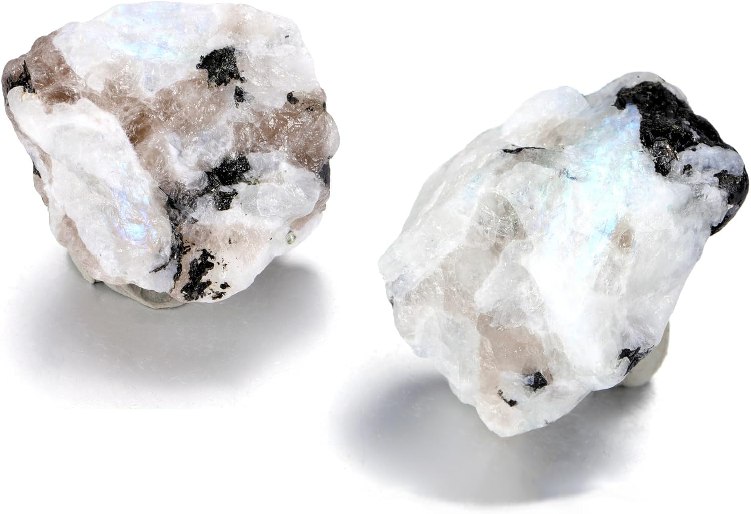 Jovivi 2pcs Raw Rainbow Moonstone Crystals,Large 1.6-2.2" Healing Crystals Natural Rough Stones Crystal for Tumbling, Cabbing, Home Decoration, Polishing, Wicca & Reiki