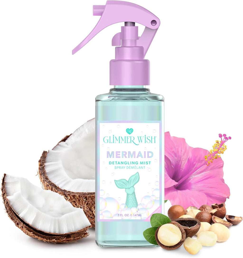 Glimmer Wish Mermaid Hair Detangler Spray – Leave-In Conditioner for Kids & Women, Tangle-Free Hair Care, Detangling Spray, 5 fl oz