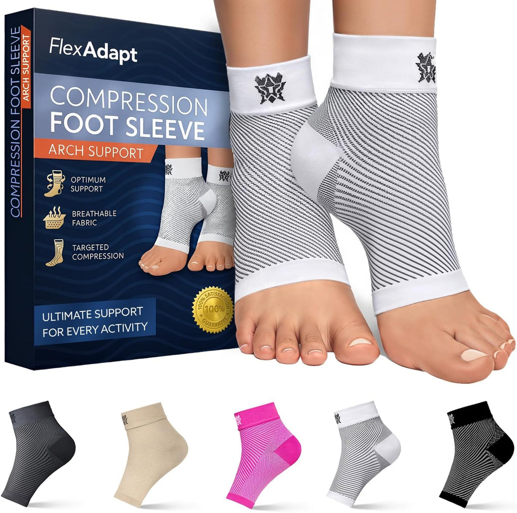 Compression Socks for Plantar Fasciitis & Achilles Tendonitis Relief – Pair of Ankle Compression Sleeves for Foot Swelling, Heel Spurs, Pain & Fatigue – Comfortable Arch Support Brace for Daily Use (White, Medium)