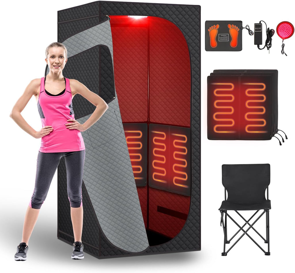 Portable Infrared Sauna Room, Dry Sauna Tent for Detoxification and Relaxation with Red Light Therapy and Folding Chair, 9 Levels, 32″×35″×71″