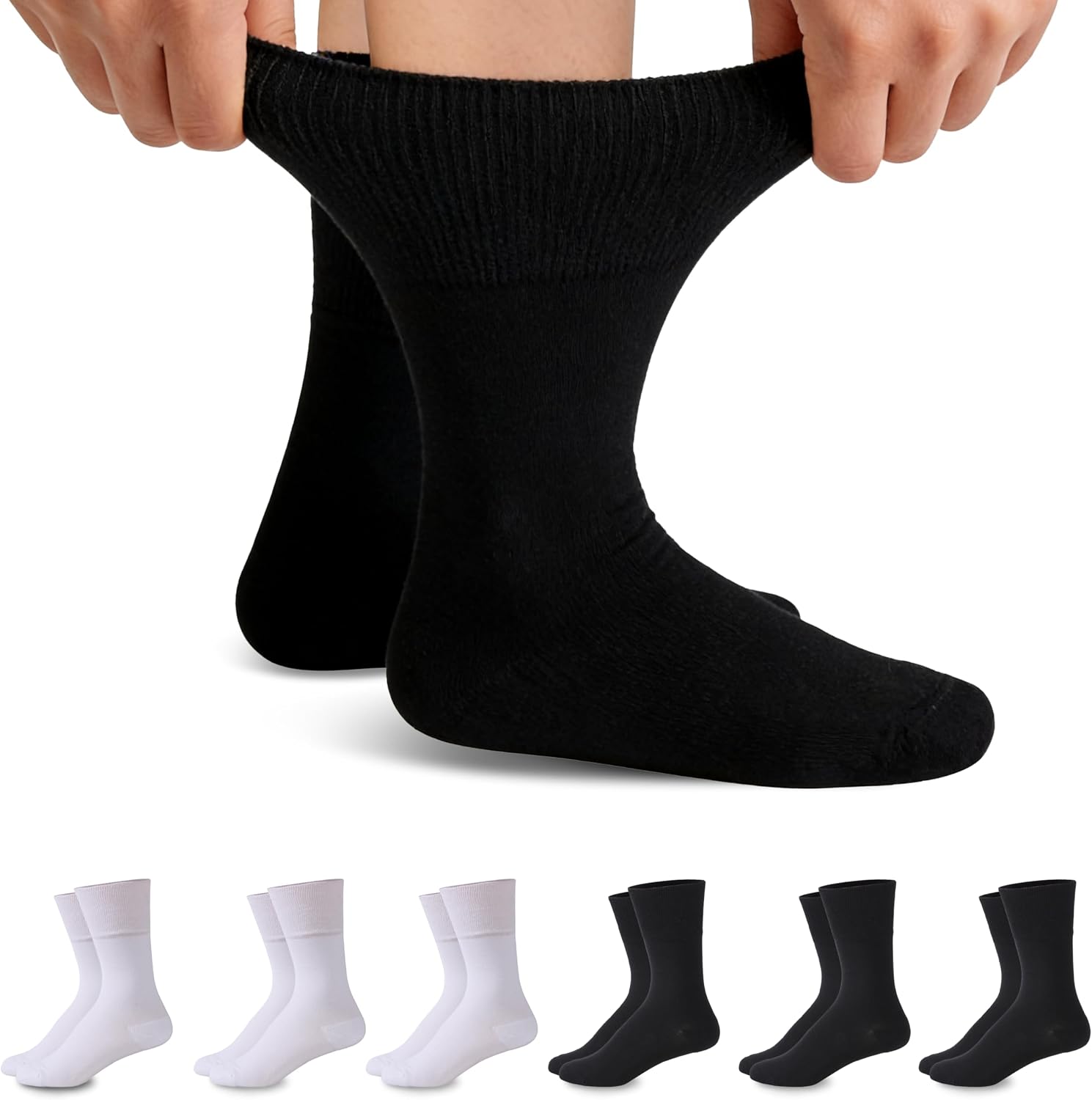 Forcool Non-Binding Cushion Crew Cotton Diabetic Socks for Men and Women, M/L/XL, 3/6 Pairs