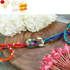 Ghasitaram Gifts Jaiccha Rakhi for Brother Rakhis Online ST24-037- Metal Mosaic Premium Rakhi with 400 gms of Besan Barfi