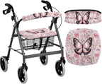 Walker Seat Cover Butterfly Pink Rollator Accessories Gifts for Seniors in Assisted Living Rollator Walker Accessories for Ladies Washable Dust Cover 2 Piece Anti Slip Seat Covers Set
