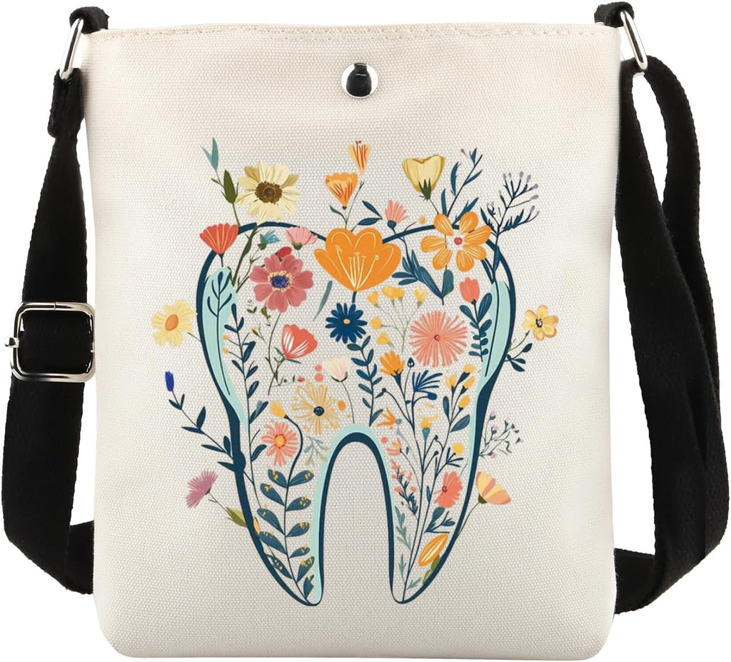 POFULL Teeth Corssbody Bag Dental Hygiene Gift Dental Gift DA Appreciation Gift Dental Assistant Messenger Bag