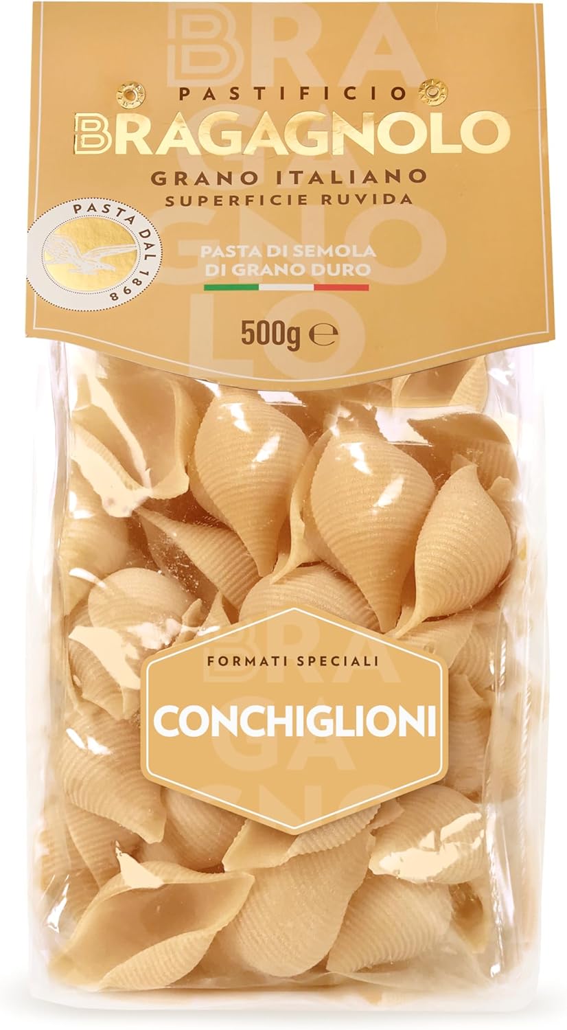 Pastificio Bragagnolo, Conchiglioni 880 Bronze-Drawn, 100% Italian Pasta, Made with Durum Wheat Semolina Flour, Non GMO (1 LB. BAG) - Consistently al Dente.