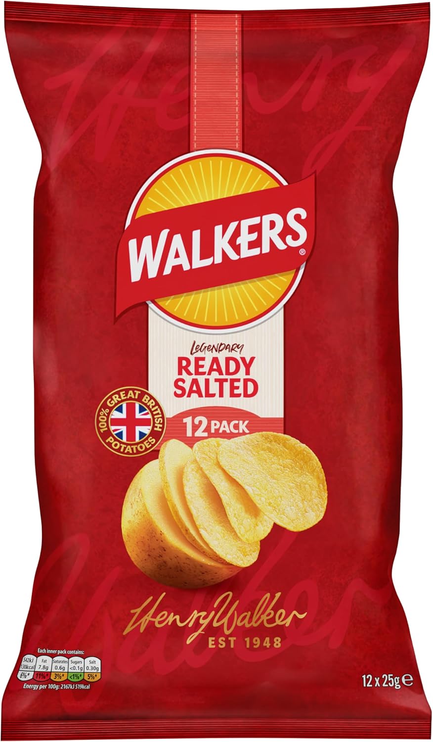 Walkers Ready Salted Multipack Crisps, 12 x 25g