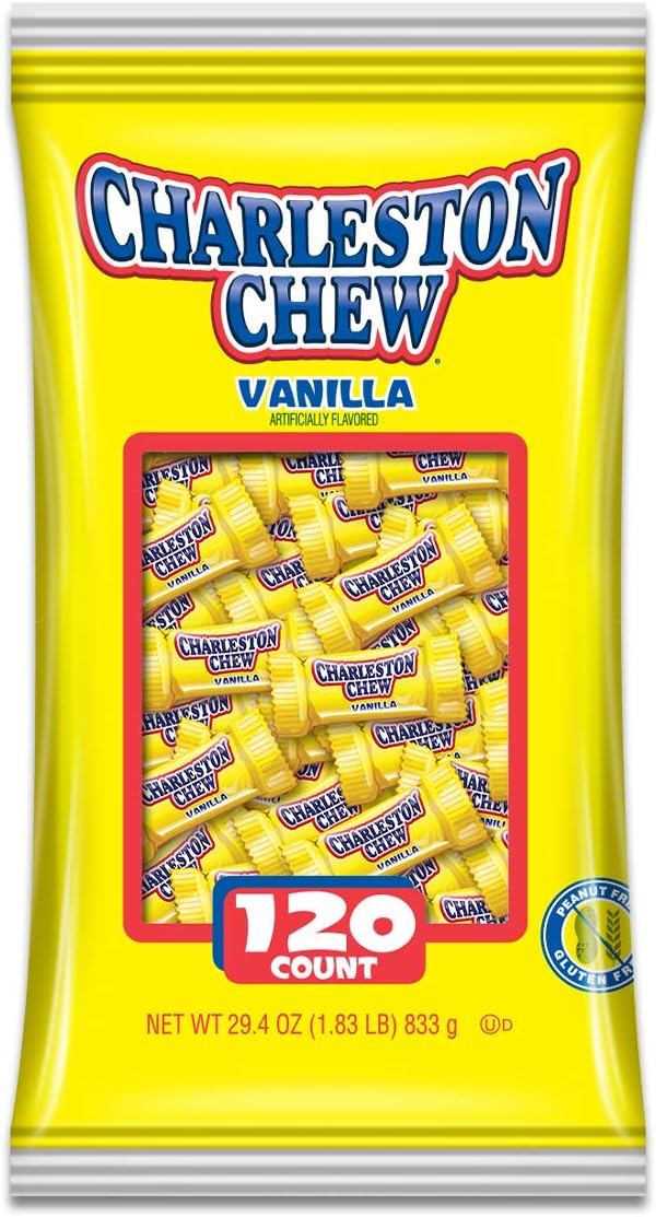 Charleston Chew Chocolate Coated Chewy Nougat Bars - Peanut Free, Gluten Free - Individually Wrapped Old Fashioned Chocolate Candy - Vanilla, .25 Oz (Pack of 120)
