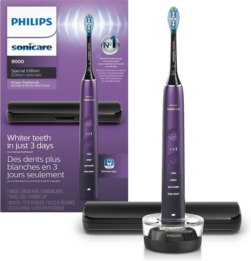 Philips Sonicare DiamondClean 9000 Electric Toothbrush - Sonic Toothbrush with App, Pressure Sensor, 12 Brushing Settings, Replacement Reminder, Charging Stand, Travel Case, Amethyst, HX9911/91
