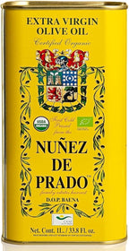 Nuñez de Prado Extra Virgin Olive Oil, 33.8 Fl Oz (1Liter)– USDA Organic, DOP Baena, First Cold Pressed, Family Estate Harvest [Pack of 2]
