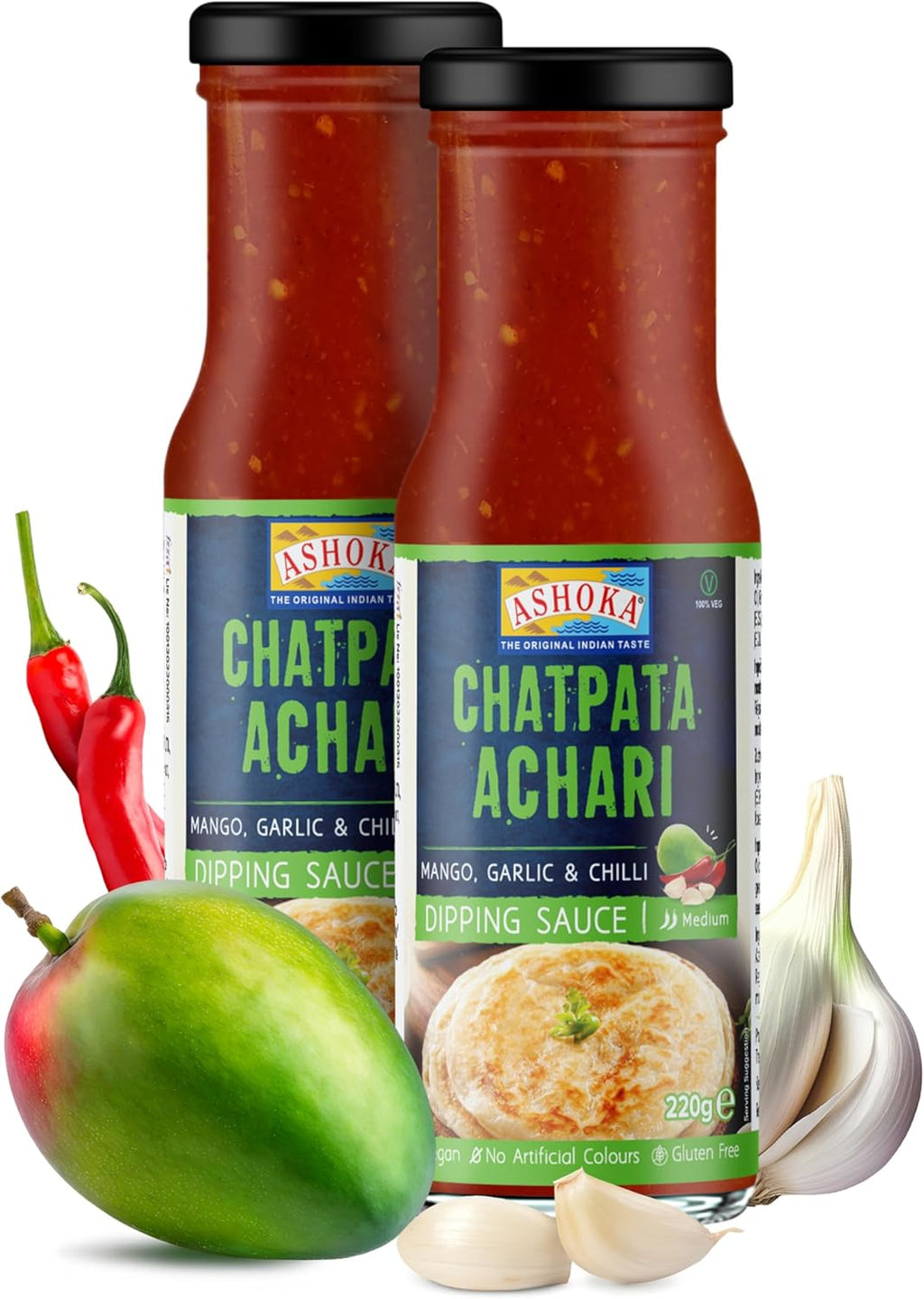Ashoka Since 1932 | Tangy Pickle | Dipping & Wing Sauce | Kosher Certified | Gluten-Free | Gourmet Vegan Sauce with Mango, Chili & Garlic Blend | Pack of 2