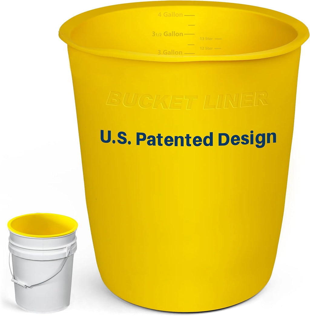 5 Gallon Bucket Silicone Liner Reusable for Thinset Paint Epoxy Concrete Mixing Bucket Saver with Graduated Measurements, Heavy Duty Yellow