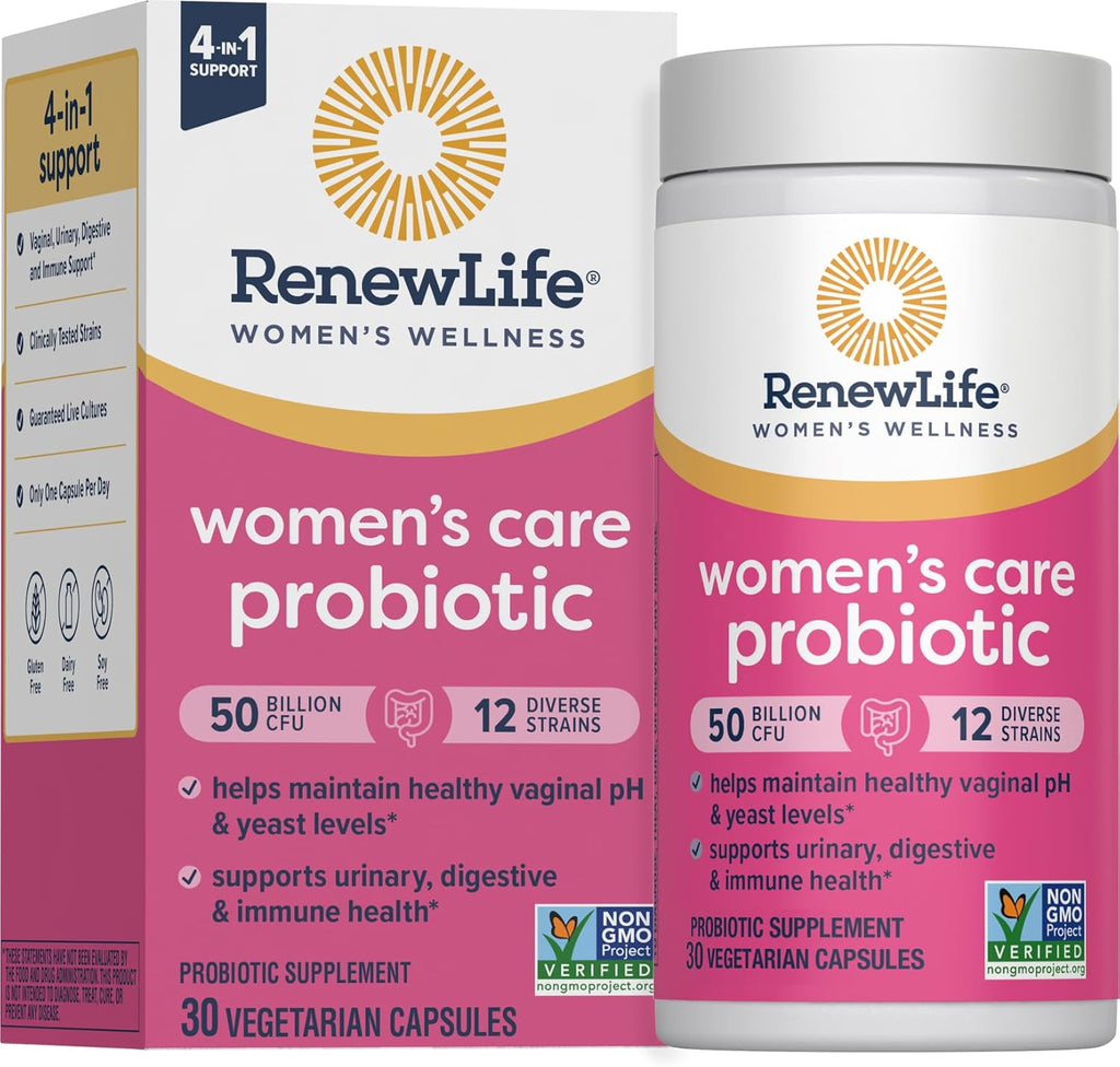 Renew Life Women's Probiotic Capsules, 50 Billion CFU Guaranteed, Supports pH Balance, Vaginal, Urinary, Digestive and Immune Health(2), L. Rhamnosus GG, Dairy, Soy and Gluten-Free, 30 Count