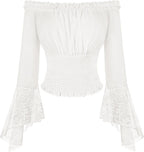 Scarlet Darkness Renaissance Shirt Women Bell Sleeve Off The Shoulder Pirate Blouse Peasant Dressy Top