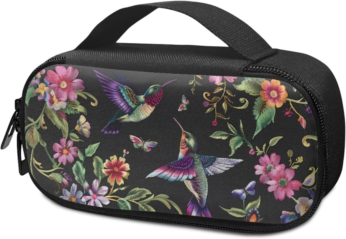 Diabetic Supplies Carrying Case Bag for Diabetes Testing Kit, Blood Glucose Monitor Kit with Meter, Blood Sugar Test Strips, Lancets, Lancing Device, Alcohol Wipe, Retro Hummingbirds