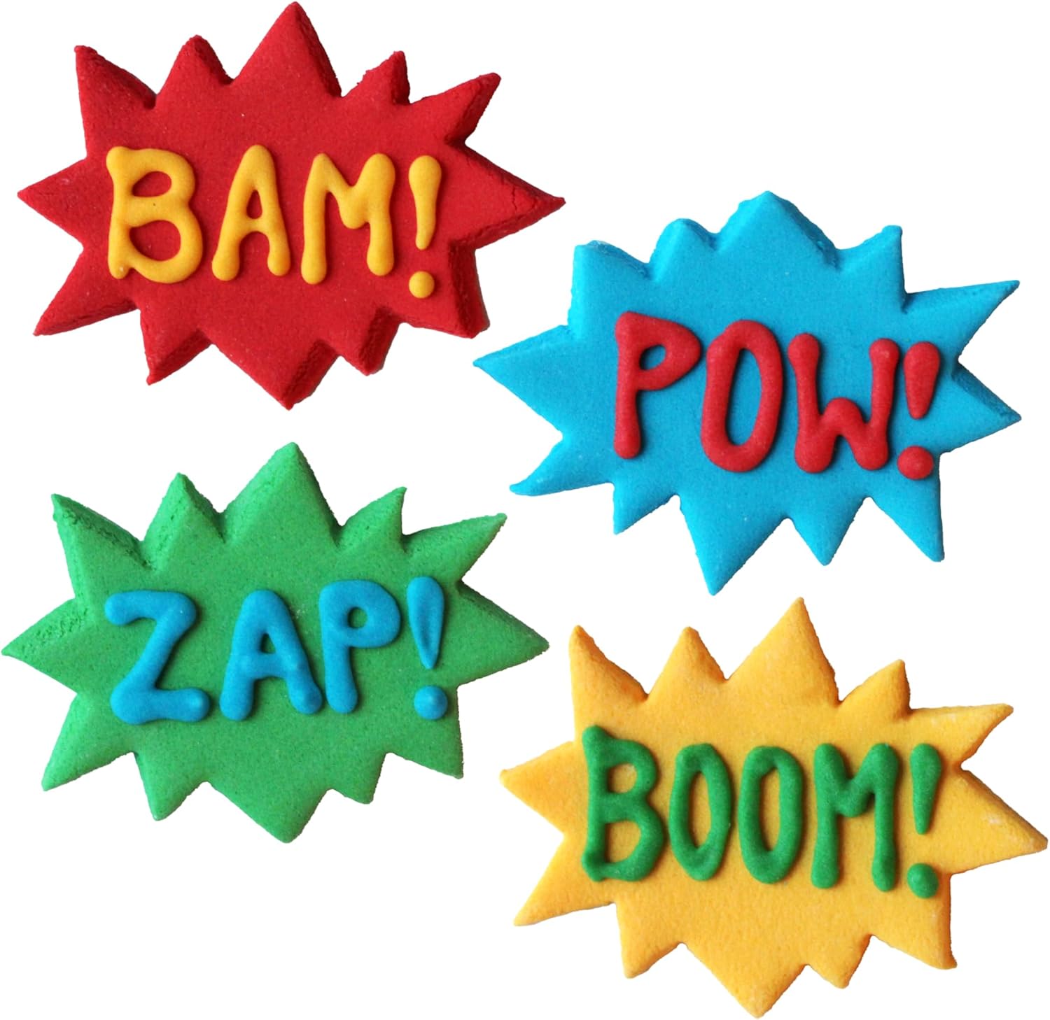 Edible Cupcake Decorations, Super Hero Comic Book Action Words, Edible Kosher Royal Icing Decoration, by Global Sugar Art, 24 Count