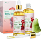 MR.A 2 Pack Strawberry Body Oil Juice Scented, Vitamin E Body Oil after Shower, Strawberry Shortcake Body Moisturizer Bath Oil for Dry Skin, Guasha Oil with Guasha Tool