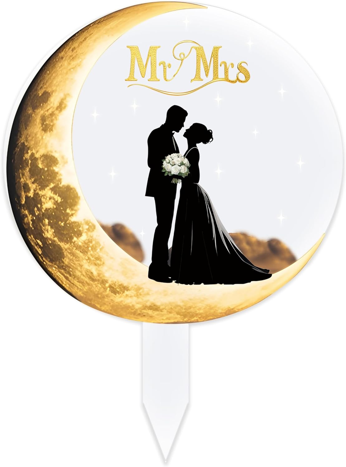 Fuovt Wedding Cake Toppers,Moon-Shaped Acrylic Bride and Groom Cake Topper,Mr & Mrs Wedding Toppers for Cake
