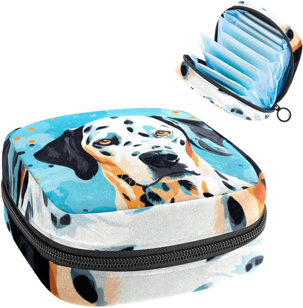 Sanitary Napkin Storage Bag for Women Cute, Feminine Menstruation Pad Holder for Period, Portable Zipper Menstrual Pad Bags Dalmatian