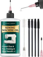 Lange & König 3.4 Oz Sewing Machine Oil Set Including 1" & 1.5" Precision Oil Applicators & 5X Specialized Deep Cleaning Brushes - Sewing Supplies, Sewing Products (Crystal Clear)