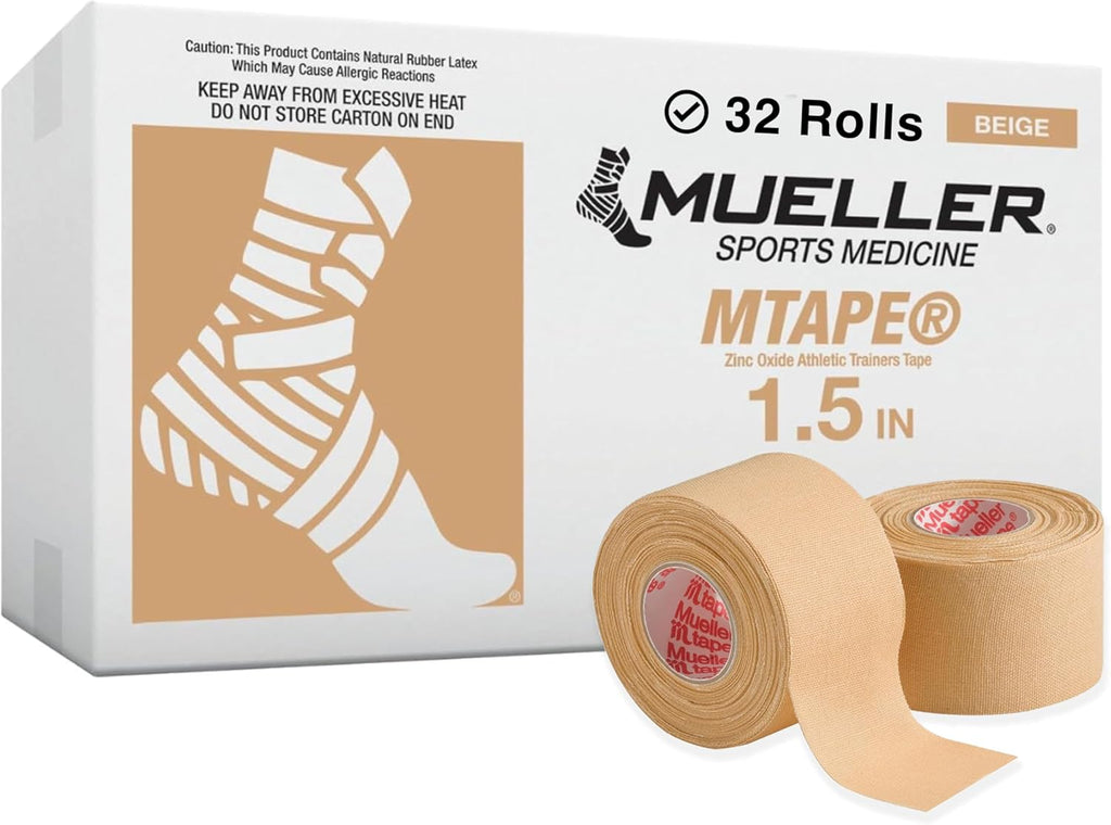 Mueller Sports Medicine MTape Rolls Team Pack, Quality Athletic Tape, Easy to Tear for Fast & Effective Taping, 1.5" x 10 Yards Per Roll, 32 Rolls