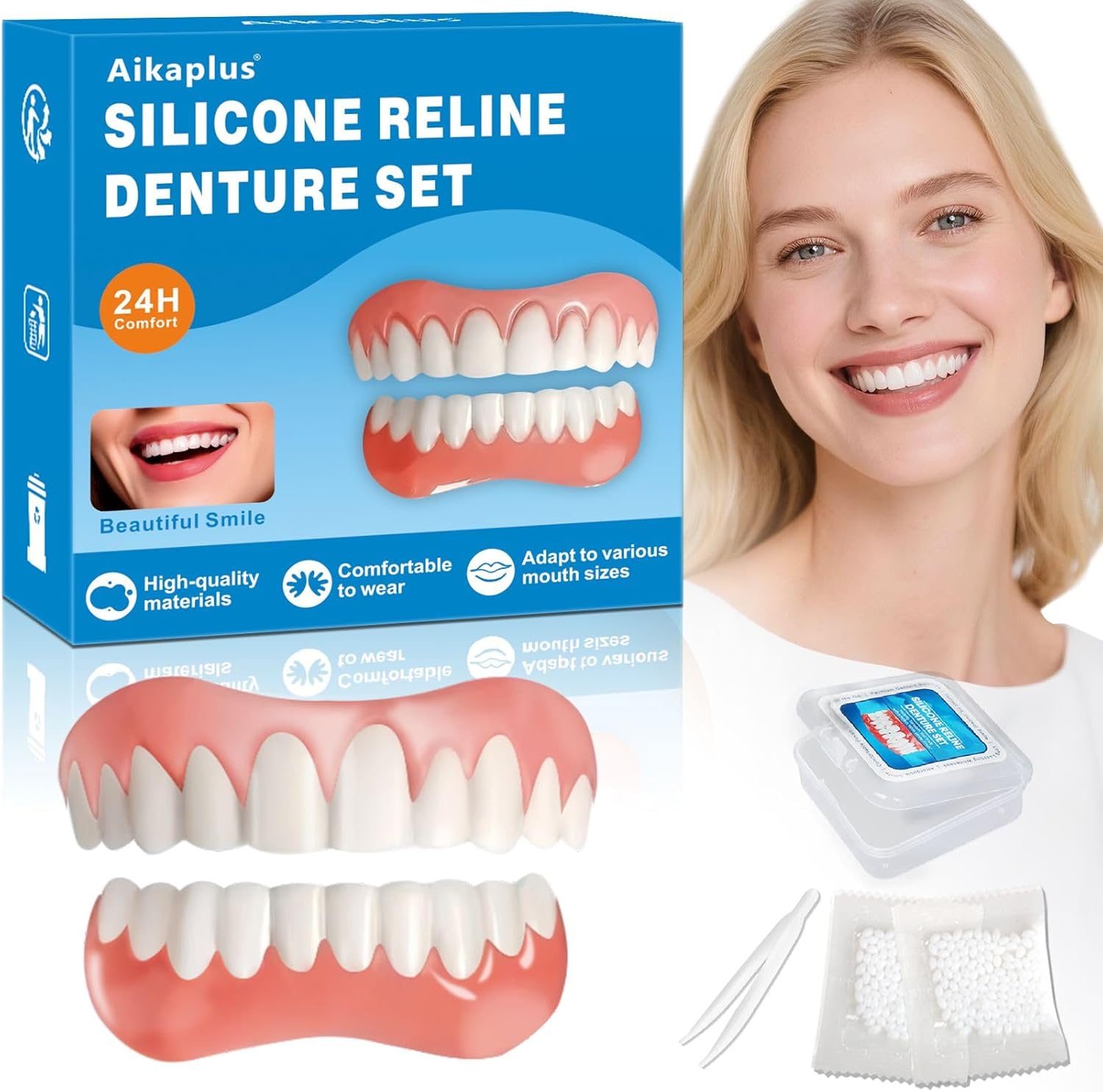 Moldable False Teeth - Veneers Teeth for Women & Men, Silicone Dentures Set for Both Upper and Lower, Temporary Dentures DIY at Home Within Minutes Fix Your Smile-ZT4