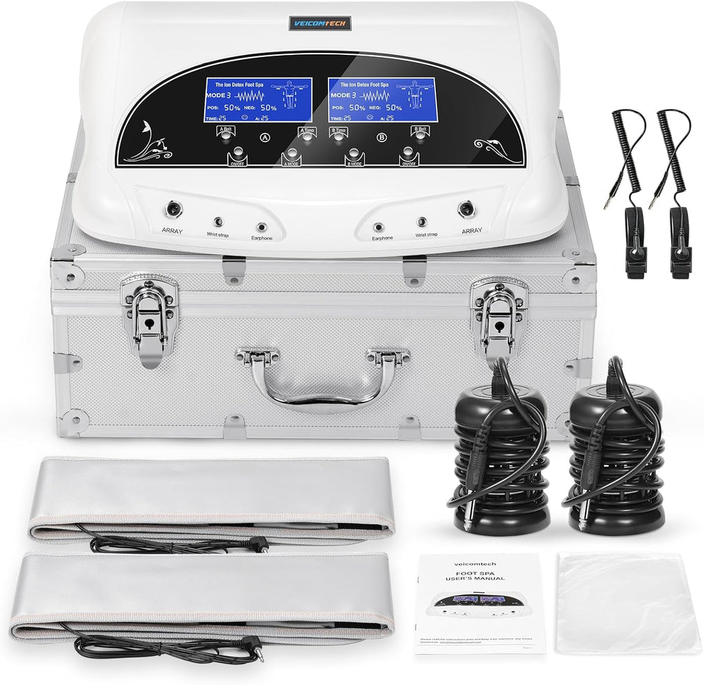 veicomtech Dual Ionic Foot Bath Detox Machine - Professional Ionic Foot Bath Spa Cleanse with 2 Waist Belts, 2 Arrays, 10 Liners