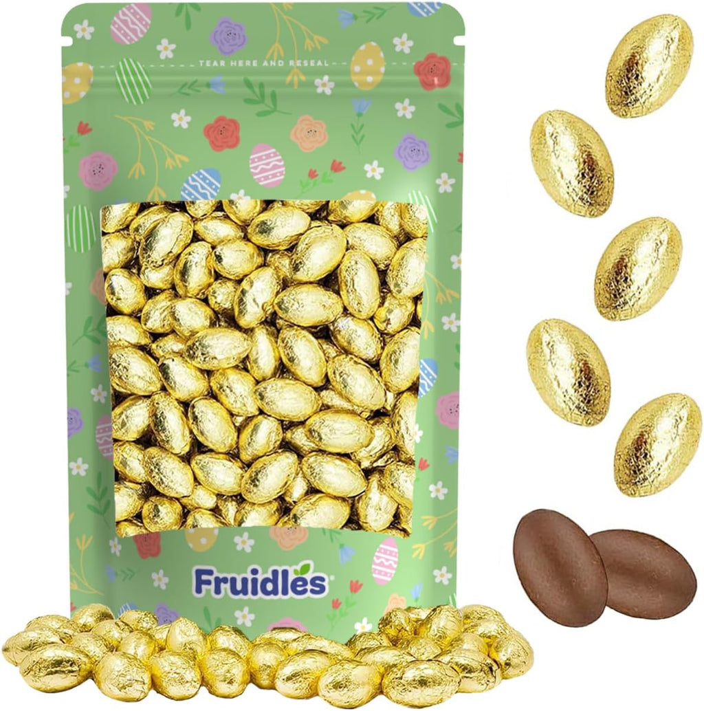 Fruidles Easter Chocolate Golden Eggs, Gold Foil Wrapped Milk Chocolate Easter Eggs, Kosher Certified Dairy, Approximately 90 Eggs Per Pound (2 Pounds)