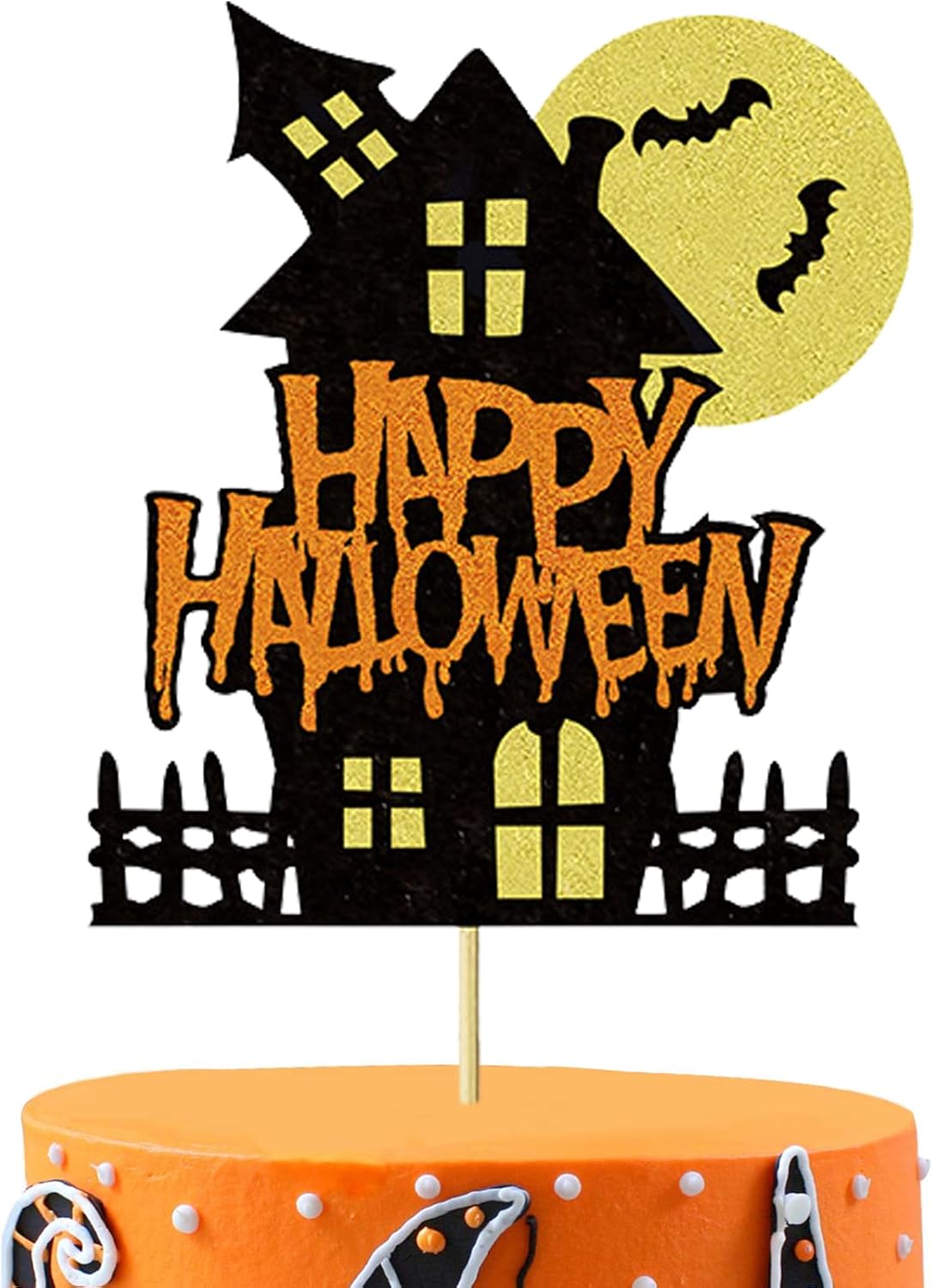1Pcs Halloween Cake Toppers Pumpkin Ghost House Bats Glitter Cake Picks Happy Halloween Theme Party Cake Decorations Baby Shower Supplies