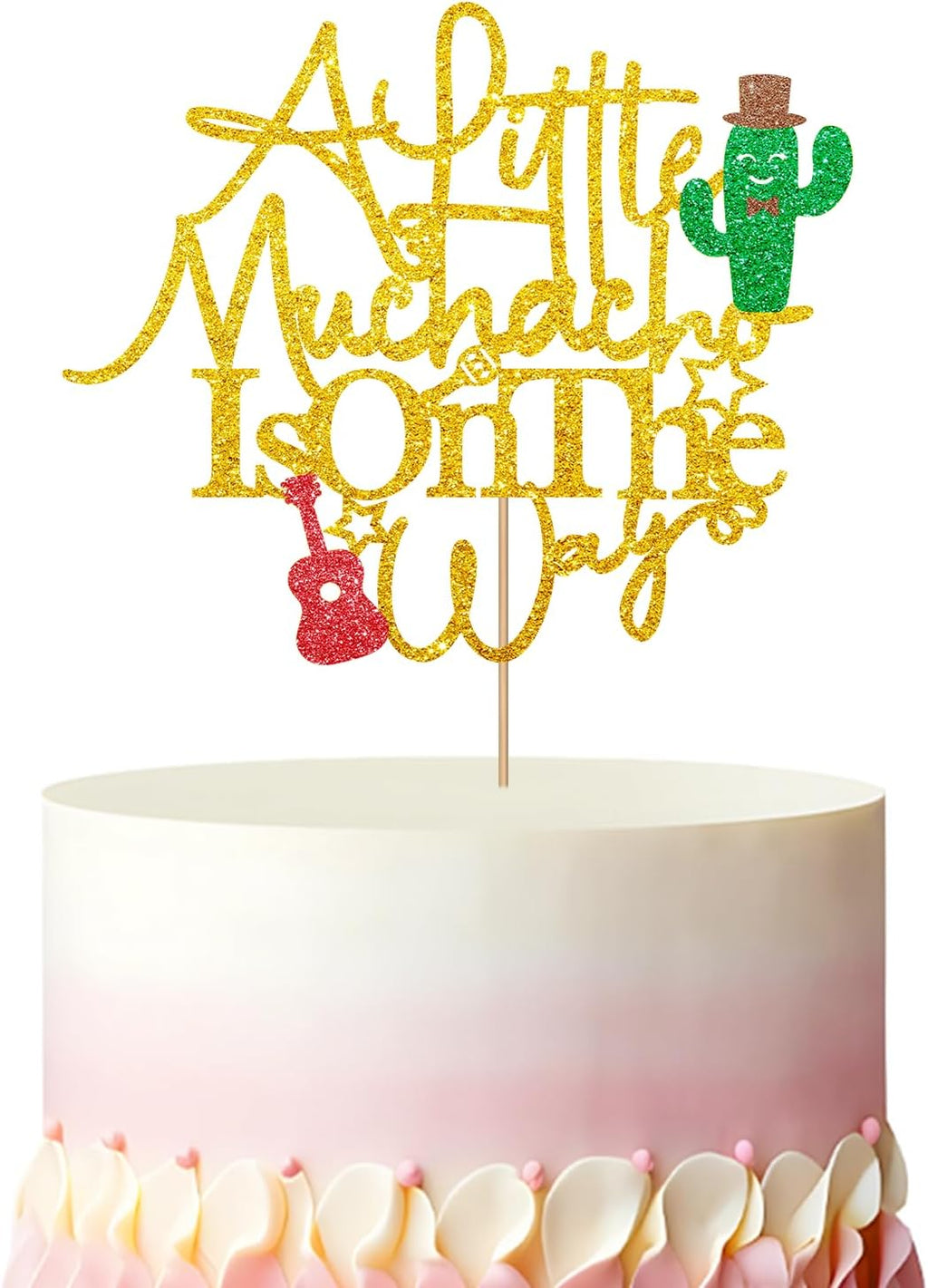 A Little Muchacho Is On The Way Cake Topper, Fiesta 1st Birthday Cake Decor, Gold Glitter Spainish A Little Muchacho Cake Topper for Boy, Mexican Themed Baby Shower Party Decoration