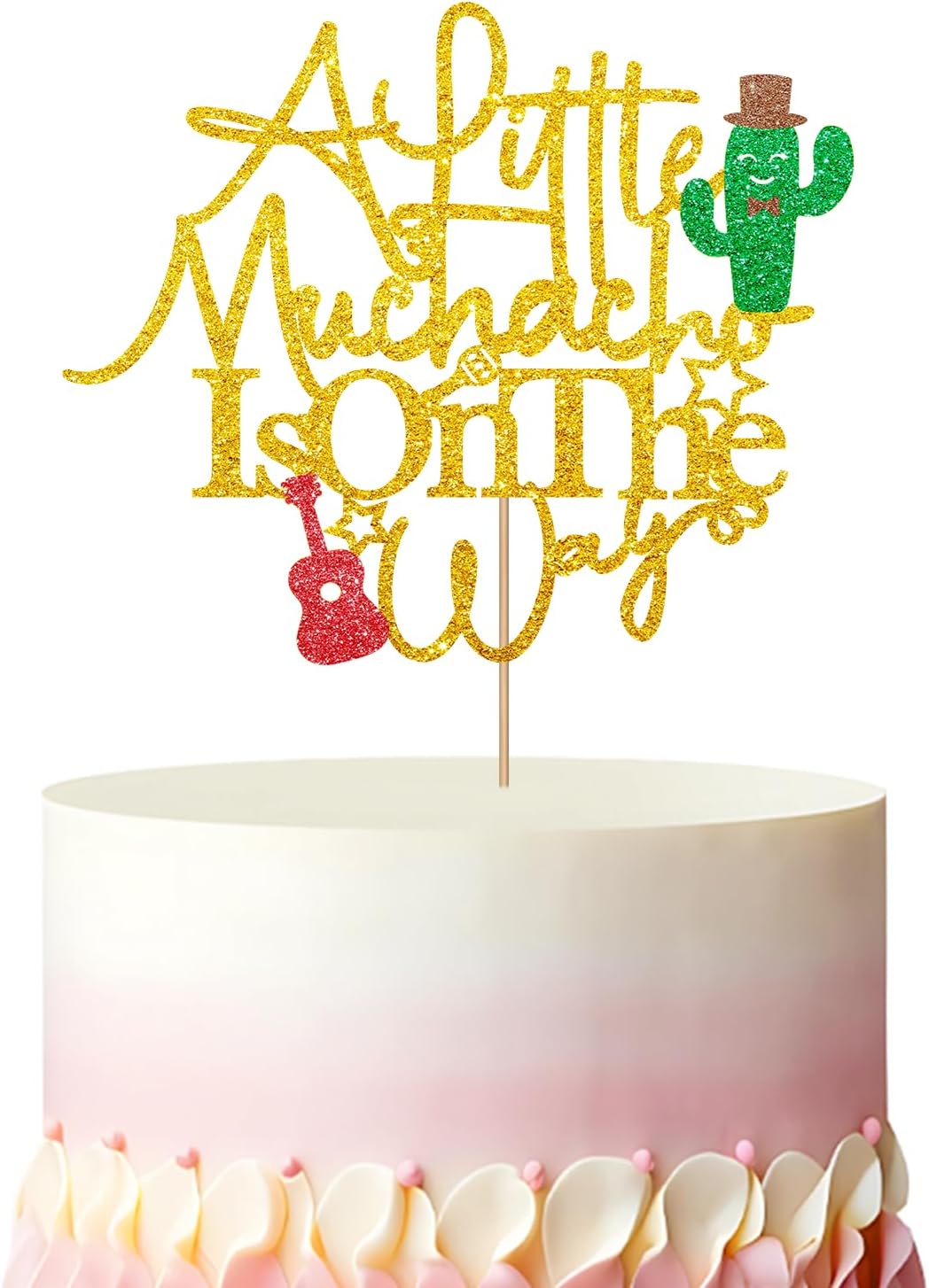 A Little Muchacho Is On The Way Cake Topper, Fiesta 1st Birthday Cake Decor, Gold Glitter Spainish A Little Muchacho Cake Topper for Boy, Mexican Themed Baby Shower Party Decoration