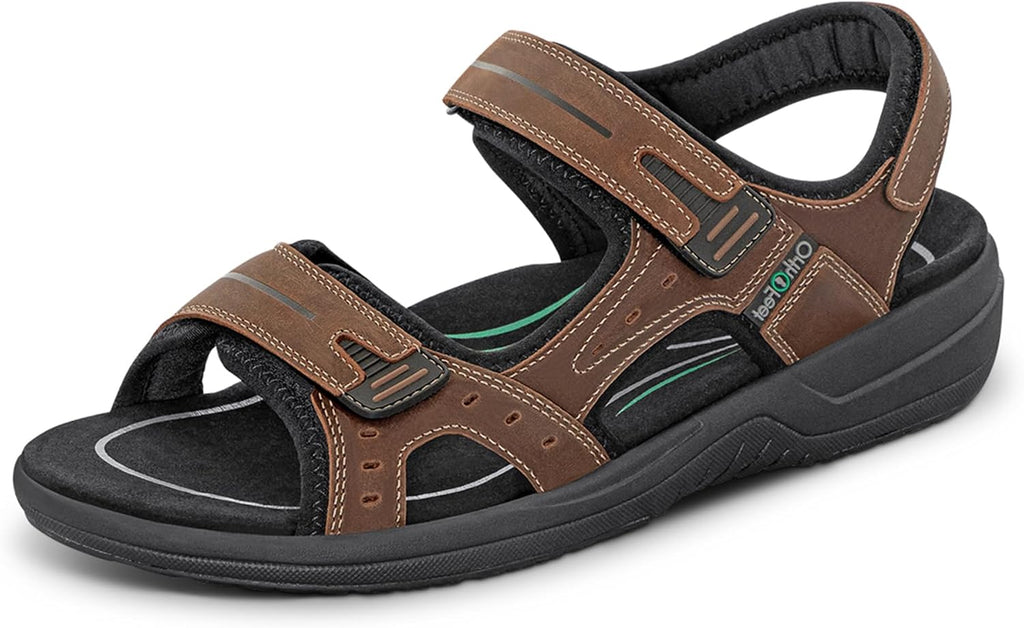 Orthofeet Men's Orthopedic Gemini Adjustable Leather Sandal