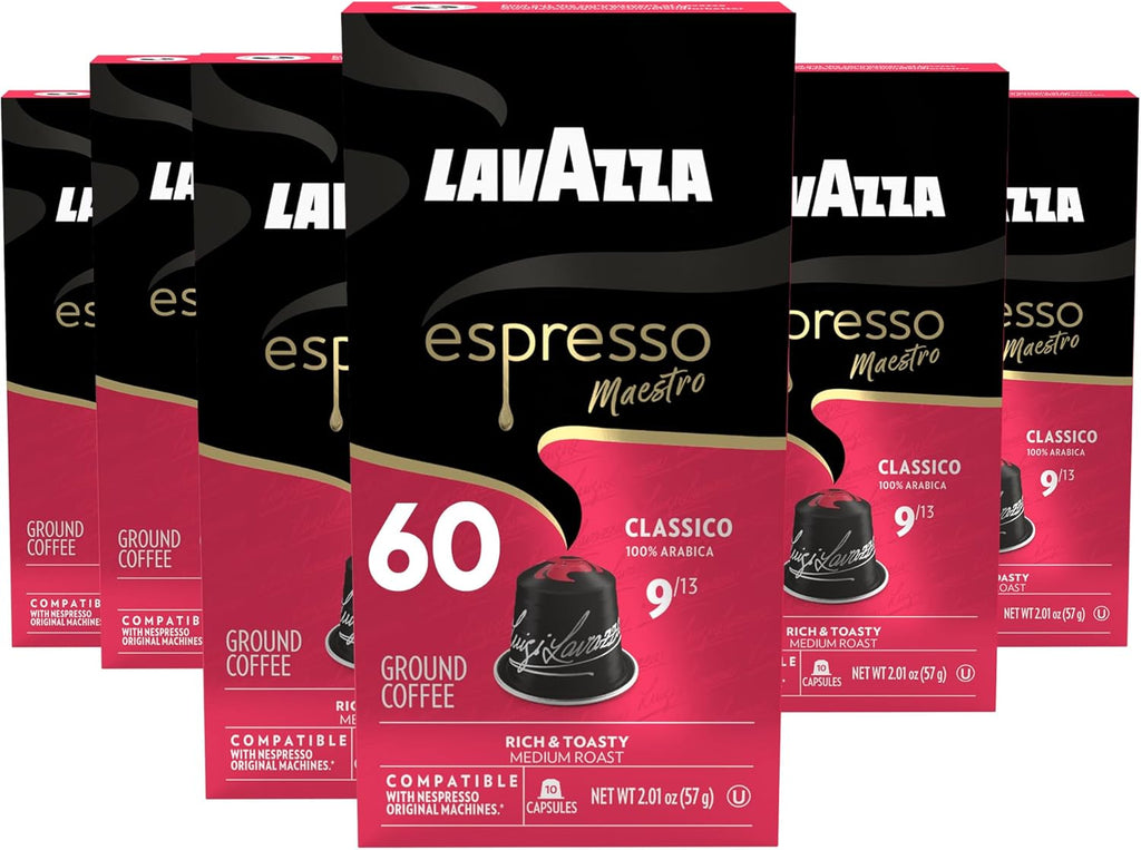 Lavazza Espresso Maestro Classico Aluminum Capsules Compatible with Nespresso* Original Machines, Medium Espresso Roast, 100% Arabica (60 Capsules)