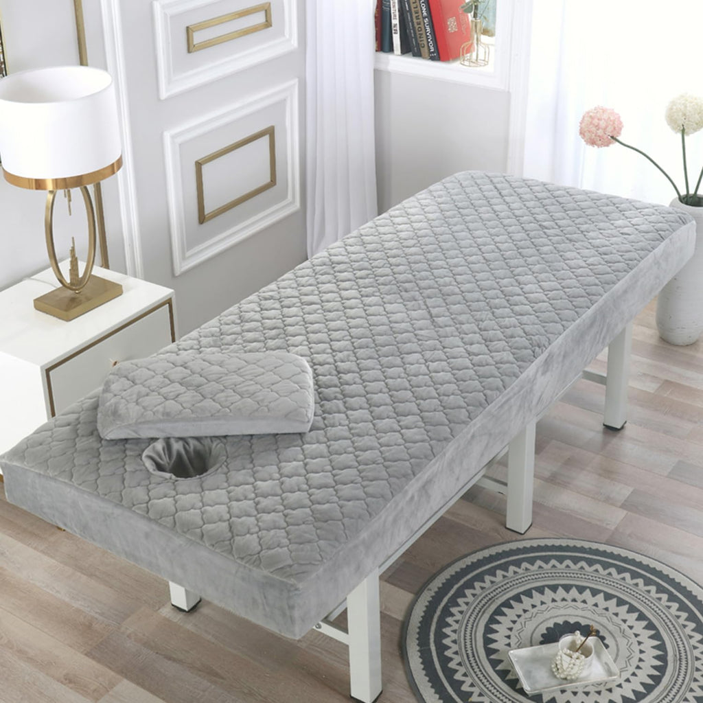 Massage Bed Cover with Face Hole Crystal Velvet Massage Table Sheet Beauty Salon Bed Sheet Washable Beauty SPA Cover Elastic Cord 360° Wrap for Tattoo,Grey,(S)70 * 185cm