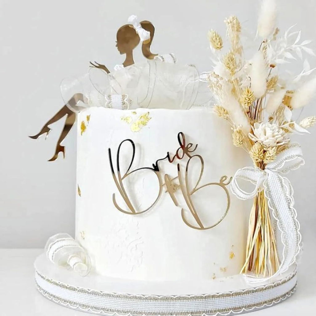 Bride To Be Cake Topper Acrylic High Heels Lady Girl Cake Topper for Bridal Engaged Wedding Party Dessert Baking Cake Decorations 2pcs/set- Gold